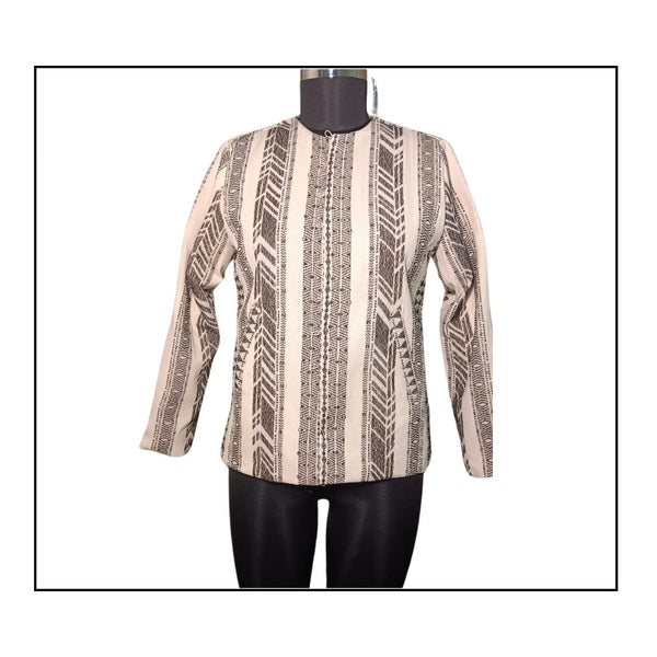 Ivory & Black Woven Full-Sleeve Woven Jacket with Intricate Border Design