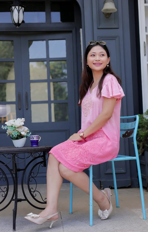 Hand-Embroidered Fancy Dyed Short Dress