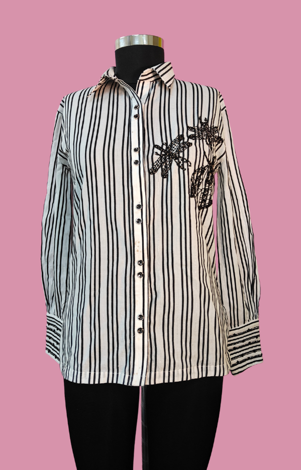 Black & white lorex  fullsleeve shirt with embroidery detailing